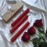 شمع ارگانیک موم عسل طبیعی استوانه ای سرخ بسته 3 عددی سایز 18 - تصویر 2