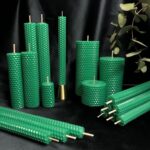 شمع ارگانیک موم عسل طبیعی استوانه ای سبز بسته 3 عددی سایز 18 - تصویر 3